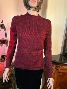 Sag Harbor Red and Black Ribbed Long Sleeve Sweater